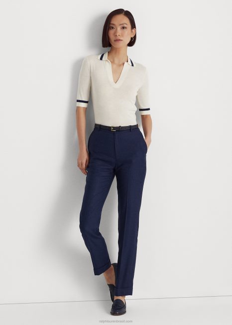 suéter manga curta mescla de seda BD6J3997 mulheres Ralph Lauren creme de mascarpone