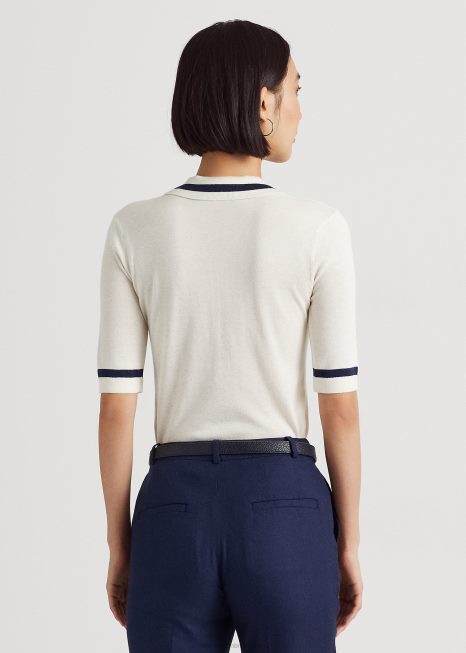 suéter manga curta mescla de seda BD6J3997 mulheres Ralph Lauren creme de mascarpone