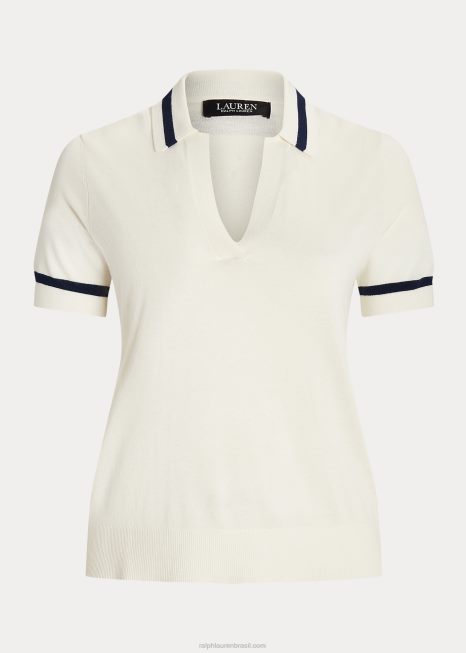 suéter manga curta mescla de seda BD6J4662 mulheres Ralph Lauren creme de mascarpone