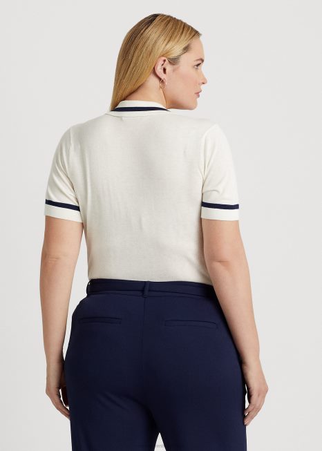 suéter manga curta mescla de seda BD6J4662 mulheres Ralph Lauren creme de mascarpone