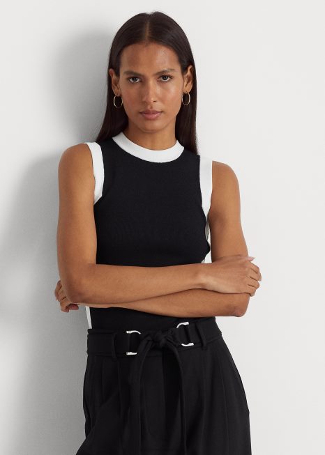 suéter sem manga bicolor BD6J4314 mulheres Ralph Lauren Preto branco