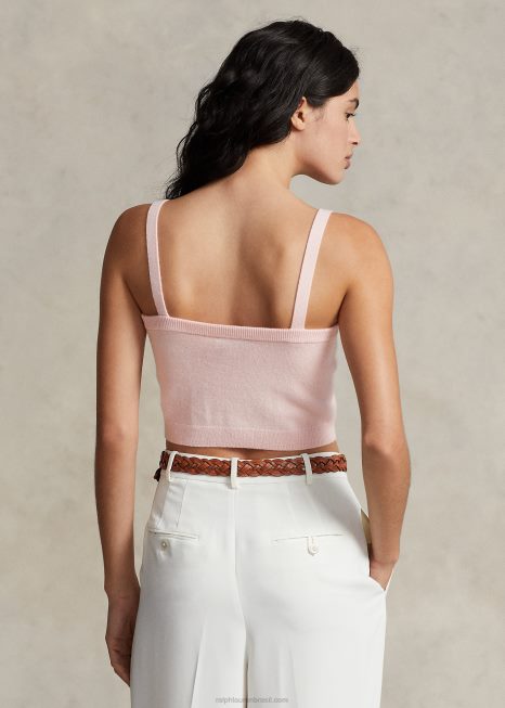 top de caxemira com decote reto BD6J3202 mulheres Ralph Lauren areia rosa