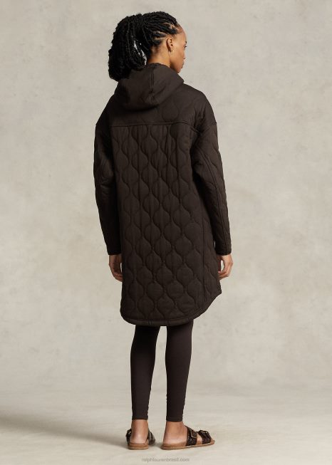 casaco com capuz acolchoado tamanho grande BD6J3118 mulheres Ralph Lauren marrom antigo