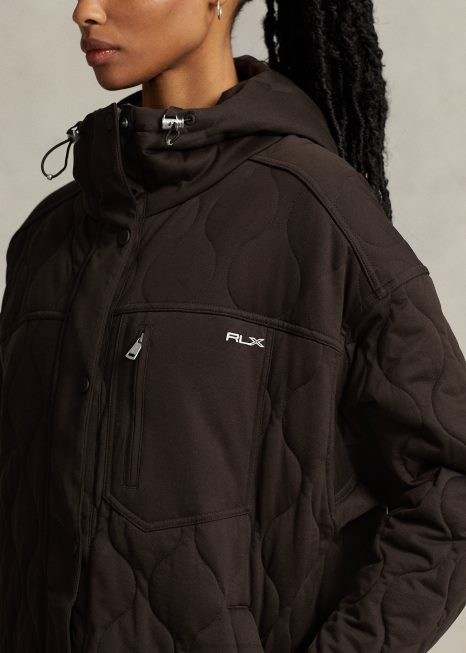casaco com capuz acolchoado tamanho grande BD6J3118 mulheres Ralph Lauren marrom antigo