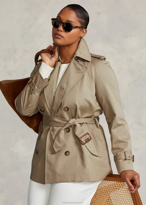 trench coat com cinto de sarja BD6J4759 mulheres Ralph Lauren
