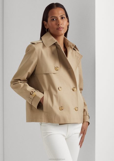 trench coat curto trespassado BD6J4122 mulheres Ralph Lauren bronzeado de bétula