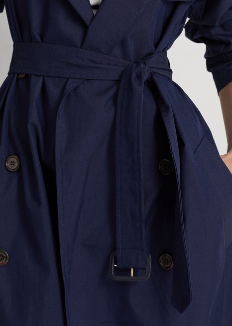 trench coat de sarja mesclado de algodão BD6J4864 mulheres Ralph Lauren marinha refinada