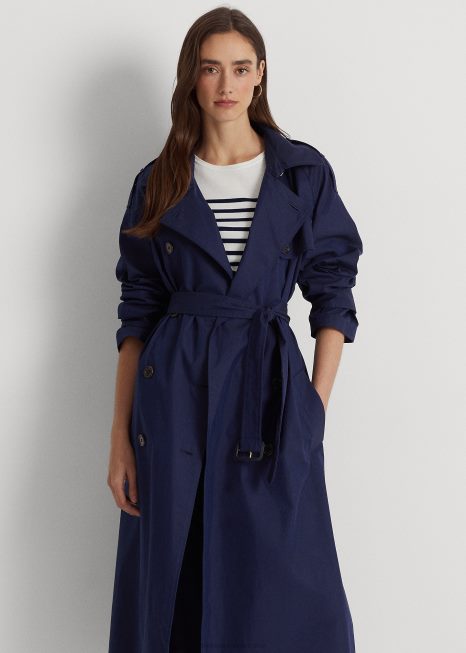 trench coat de sarja mesclado de algodão BD6J9574 mulheres Ralph Lauren marinha refinada
