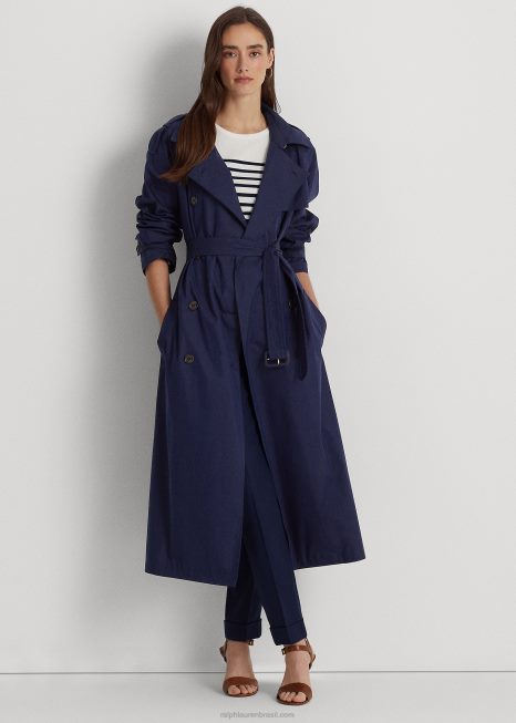 trench coat de sarja mesclado de algodão BD6J9574 mulheres Ralph Lauren marinha refinada