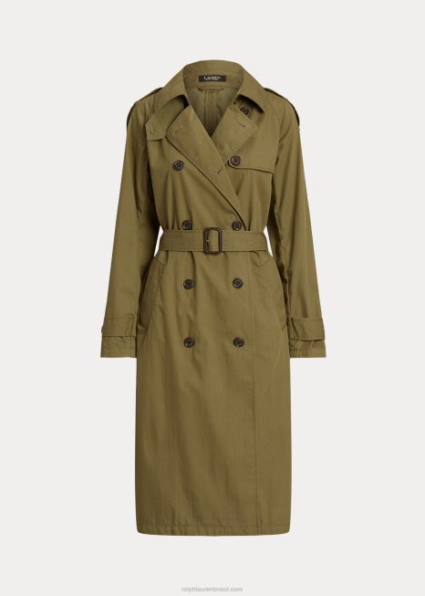 trench coat de sarja trespassado BD6J3776 mulheres Ralph Lauren samambaia verde-oliva