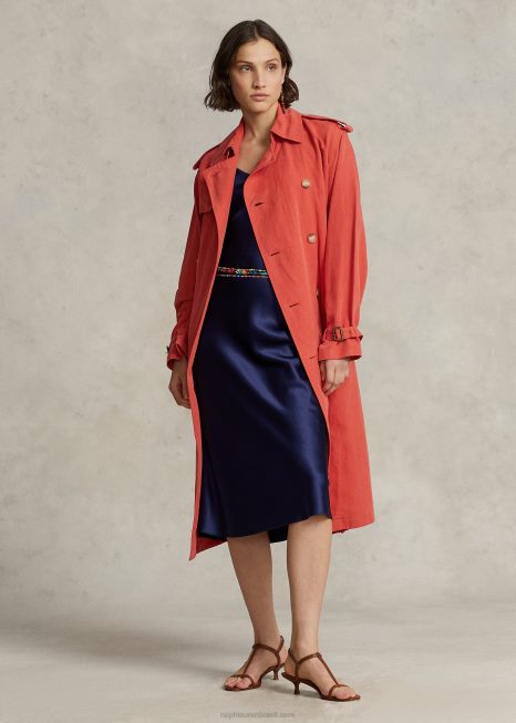 trench coat de seda BD6J3131 mulheres Ralph Lauren kona laranja