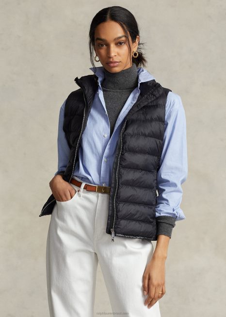 colete acolchoado embalável BD6J3283 mulheres Ralph Lauren preto