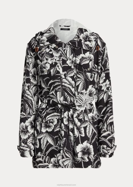 blusão com capuz floral ripstop BD6J9464 mulheres Ralph Lauren Preto branco