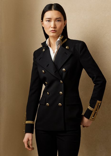 jaqueta crepe de lã trespassada BD6J9328 mulheres Ralph Lauren preto