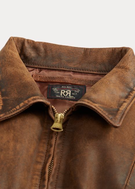 jaqueta de couro ajustada BD6J3650 mulheres Ralph Lauren marrom