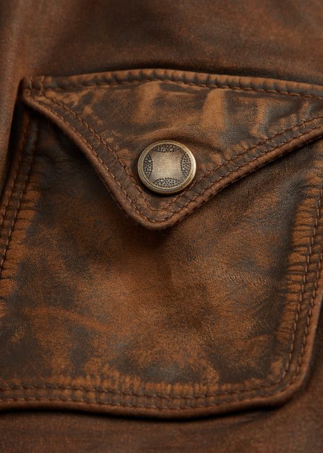 jaqueta de couro ajustada BD6J3650 mulheres Ralph Lauren marrom