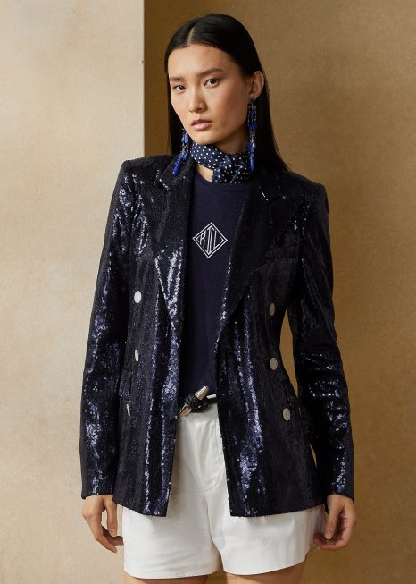 jaqueta de lantejoulas camden BD6J3512 mulheres Ralph Lauren luxo marinho