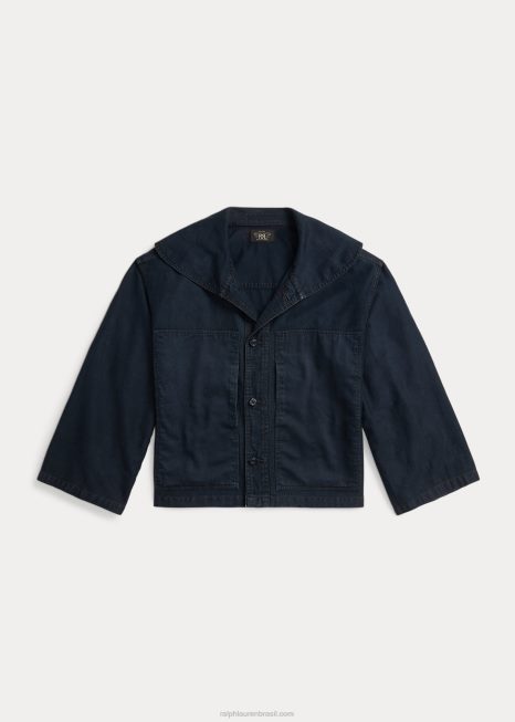 jaqueta de linho cropped BD6J3675 mulheres Ralph Lauren índigo escuro