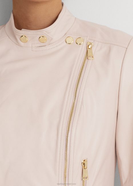 jaqueta de moto de pele de cordeiro BD6J3975 mulheres Ralph Lauren luz rosa