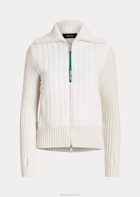 jaqueta de suéter de gola funil híbrida BD6J3124 mulheres Ralph Lauren creme de pergaminho