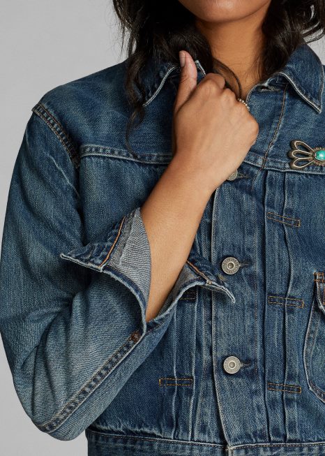 jaqueta jeans cortada BD6J3680 mulheres Ralph Lauren Kenney Wash
