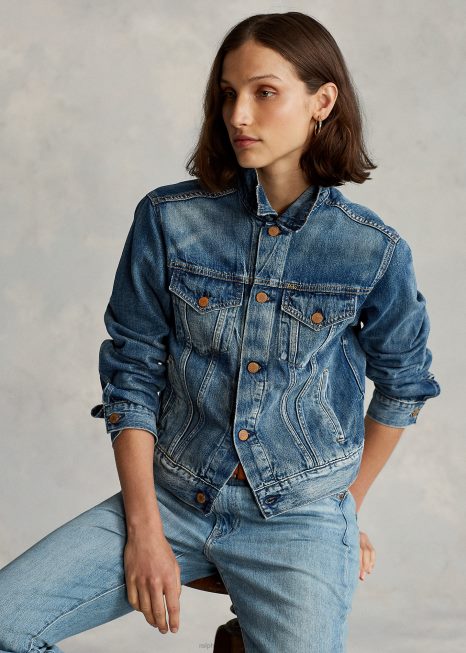 jaqueta jeans trucker BD6J3278 mulheres Ralph Lauren índigo escuro
