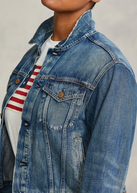 jaqueta jeans trucker BD6J3278 mulheres Ralph Lauren índigo escuro