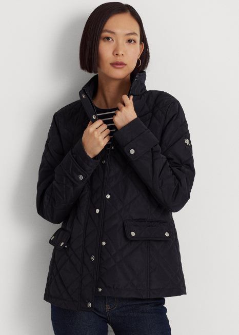 jaqueta mockneck acolchoada BD6J4460 mulheres Ralph Lauren azul marinho