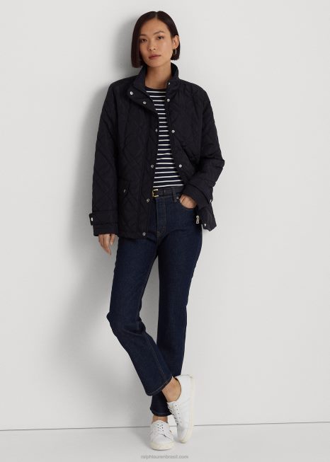 jaqueta mockneck acolchoada BD6J4460 mulheres Ralph Lauren azul marinho
