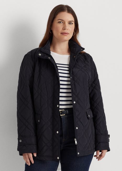 jaqueta mockneck acolchoada BD6J4707 mulheres Ralph Lauren azul marinho
