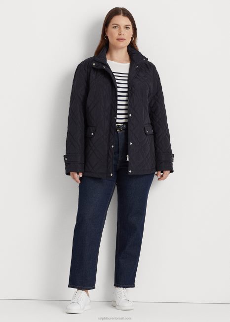 jaqueta mockneck acolchoada BD6J4707 mulheres Ralph Lauren azul marinho