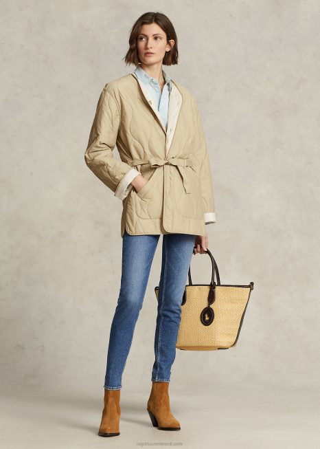 jaqueta ripstop acolchoada reversível BD6J3193 mulheres Ralph Lauren bronzeado duna/creme marscapone