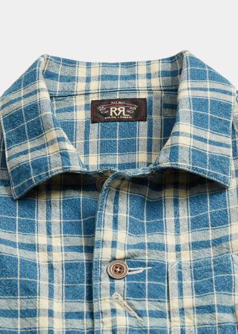 jaqueta xadrez linho BD6J3638 mulheres Ralph Lauren índigo/creme