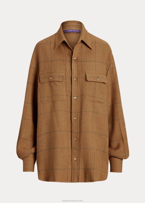 paletó camisa de tweed leonerd BD6J3534 mulheres Ralph Lauren marrom/sálvia
