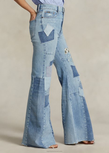 calça flare de algodão patchwork BD6J3090 mulheres Ralph Lauren Del Valle Wash