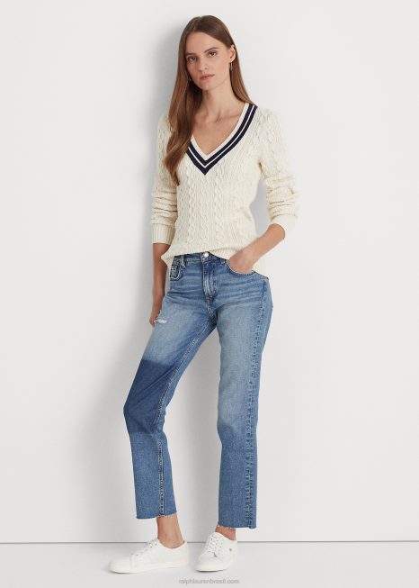 jeans cropped reto de cintura alta BD6J9422 mulheres Ralph Lauren lavagem do vale índigo