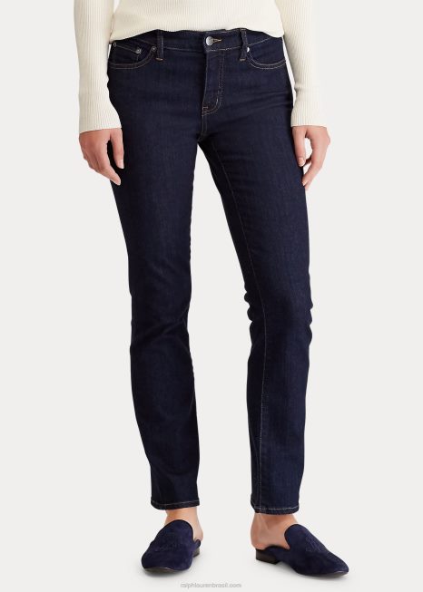 jeans curvilíneo reto de cintura baixa BD6J4276 mulheres Ralph Lauren enxágue escuro