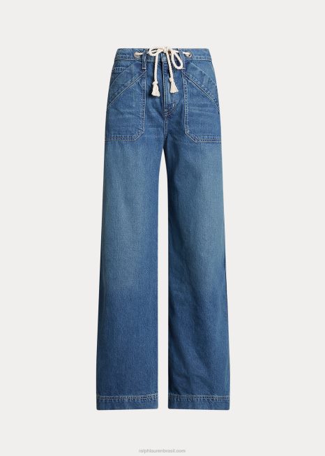 jeans de perna larga BD6J9548 mulheres Ralph Lauren lavagem de pastagens