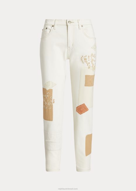 jeans de tornozelo cônico relaxado patchwork BD6J9512 mulheres Ralph Lauren lavagem de creme