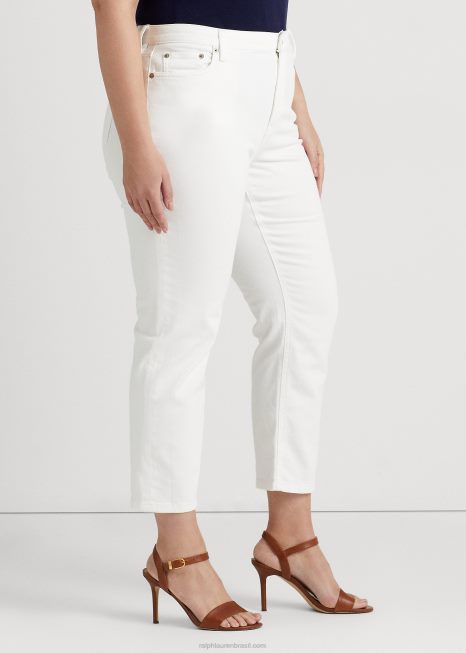 jeans de tornozelo reto de cintura alta BD6J4717 mulheres Ralph Lauren lavagem branca