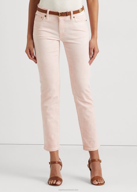 jeans de tornozelo reto de cintura média revestido BD6J4027 mulheres Ralph Lauren lavagem rosa pálido