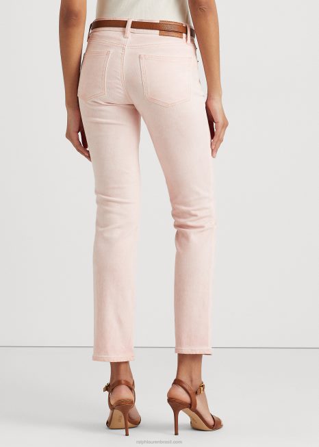 jeans de tornozelo reto de cintura média revestido BD6J4027 mulheres Ralph Lauren lavagem rosa pálido