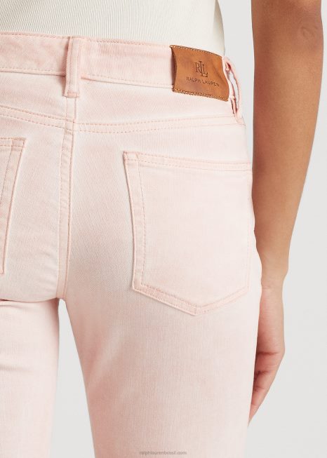 jeans de tornozelo reto de cintura média revestido BD6J4027 mulheres Ralph Lauren lavagem rosa pálido
