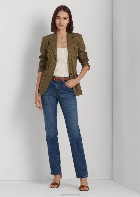 jeans reto de cintura média BD6J4274 mulheres Ralph Lauren jeans lavagem azul oceano