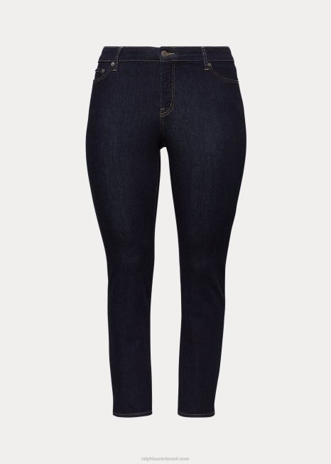 jeans reto de cintura média BD6J9595 mulheres Ralph Lauren lavagem de enxágue escuro