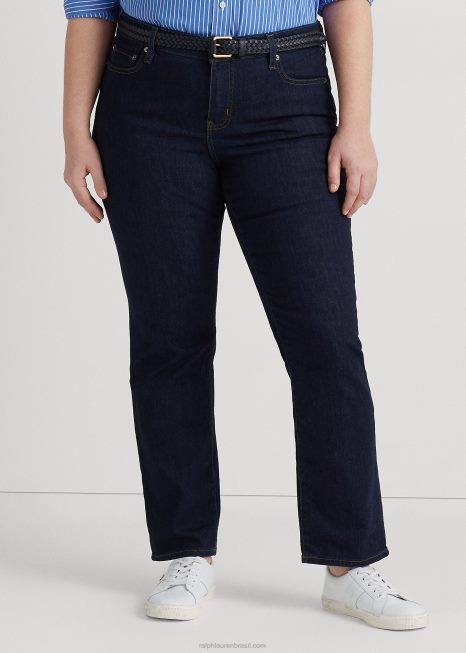 jeans reto de cintura média BD6J9595 mulheres Ralph Lauren lavagem de enxágue escuro