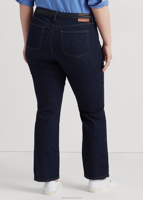 jeans reto de cintura média BD6J9595 mulheres Ralph Lauren lavagem de enxágue escuro
