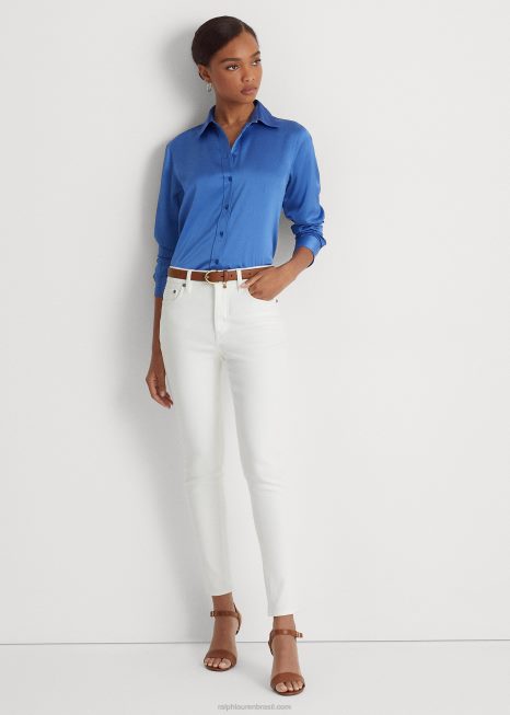 jeans skinny cintura alta BD6J4020 mulheres Ralph Lauren lavagem branca