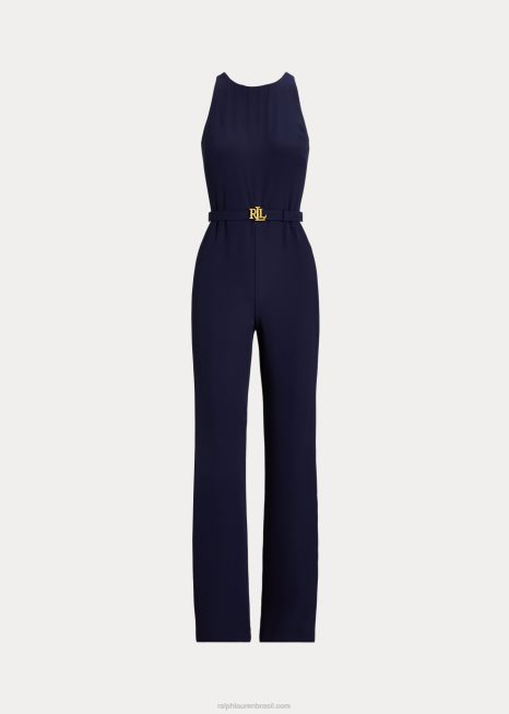 macacão crepe com listras laterais BD6J9564 mulheres Ralph Lauren marinho refinado/branco
