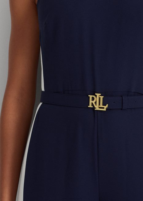 macacão crepe com listras laterais BD6J9564 mulheres Ralph Lauren marinho refinado/branco